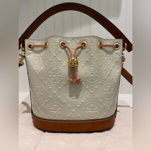 Tory Burch T Monogram Patent Embossed Bucket Bag